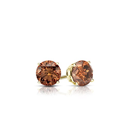 Diamond Wish 14k Yellow Gold Round Brown Diamond 4-Prong Basket Stud Earrings (1/4 ct, Brown, SI2-I1)