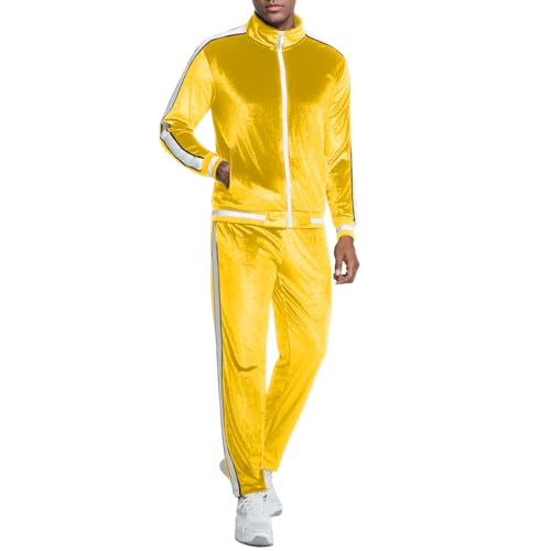 ANOTWENER Men's 2 Piece Tracksuits Velour Sweatsuits Athletic Fit Velvet Outfit Jogging Full Zip Jacket Pants Set Yellow JW-41345-M