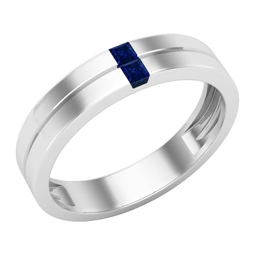 Dazzlingrock Collection 2 mm Princess Blue Sapphire Two Stone Mens Wedding Band Ring in 10K Solid White Gold Size 10