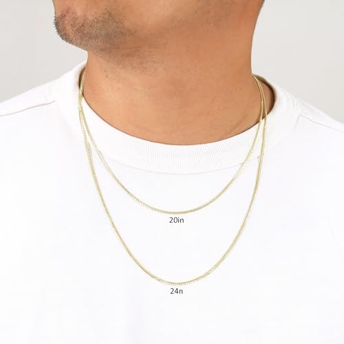 Nuragold 14k Real Yellow Gold Cuban Curb Solid Link Chain Necklace - 2mm - 20"