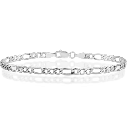 IceCarats 14K White Gold 3.5mm Figaro Chain Link Bracelet, 8 inch