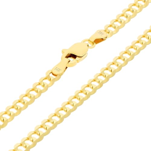 Nuragold 14k Real Yellow Gold Cuban Curb Solid Link Chain Bracelet - 4mm - 7.5"
