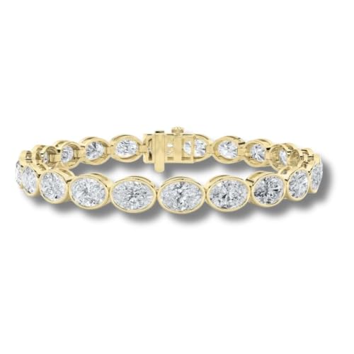 P3 POMPEII3 Pompeii 15Ct TW East West Oval Bezel Diamond Tennis Bracelet 14k Gold 7" Lab Grown (F/G,VS1-VS2)