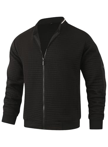 HOOD CREW Men’s Lightweight Casual Jackets Varsity Bomber Jacket Coat with Zipper Black L