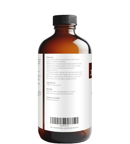 velona USDA Organic Jojoba Oil - 16 fl oz Glass Bottle, Cold Pressed, Pump