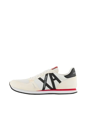 A|X ARMANI EXCHANGE mens Lace Up Logo Sneaker, Optical White + Black, 9 US