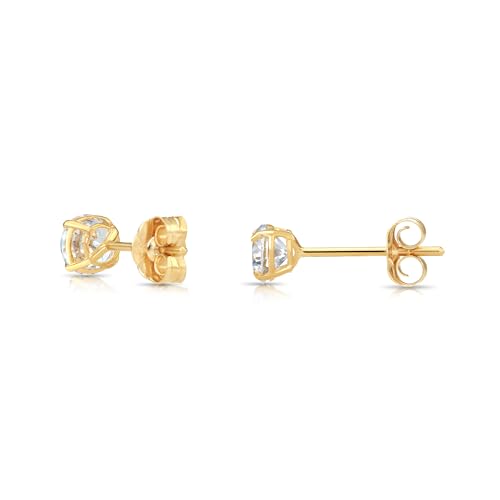 14k Yellow Gold Solitaire Round Cubic Zirconia Stud Earrings Pushbacks 3mm