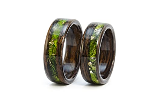 VyTvir Wood Ring for Men Wedding Band with Green Moss Mens Wedding Ring