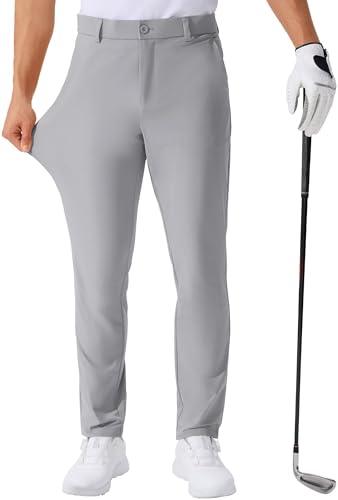 QPNGRP Men's Golf Pants 30"/32"/34" Inseam Lightweight Stretch Work Dress Pants LightGrey 32Wx32L