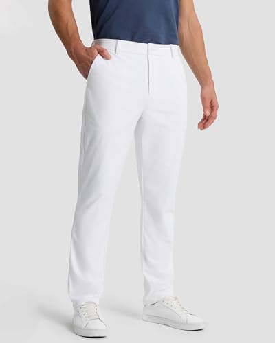 SNOWTEN Mens Golf Pants, Classic Fit Work Pants for Men, Stretch Dress Slacks 30" Quick Dry Lightweight with Pockets White 34w × 30L