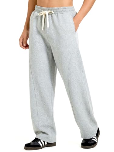 ZUY Men's Baggy Fleece Sweatpants Cotton Lounge Open Bottom Athletic Pants Straight Leg Drawstring with Pockets Light Grey M