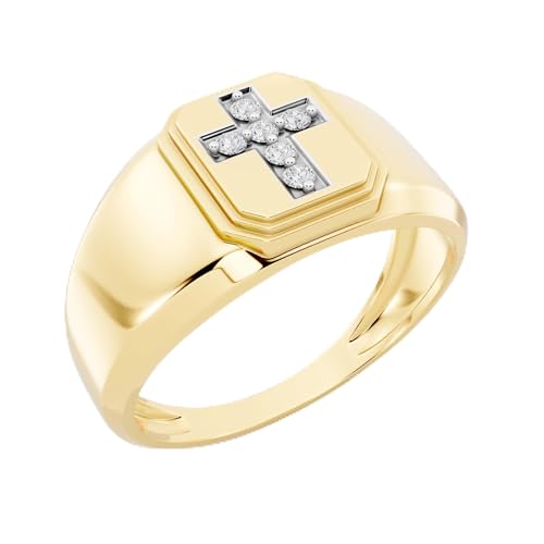 Dazzlingrock Collection 0.10 Cttw Round Diamond Mens Cross Band Ring, 10K Solid Yellow Gold Size 9.5