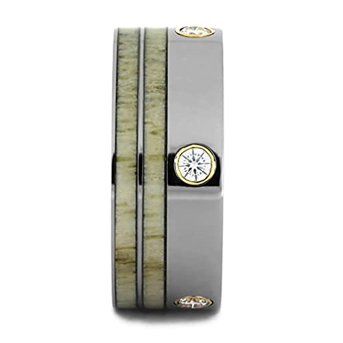 Men's Titanium, Deer Antler Diamond Past Present Future, 14k Yellow Gold 10mm Titanium Wedding Ring Size 8.5