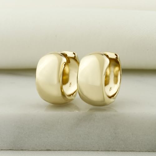 10K Solid Gold Chunky Huggie Earrings, Real Gold Simple Plain Huggie Hoop Earrings, Thick Earrings - Serena Sparkles (Large Complete Yellow Gold)