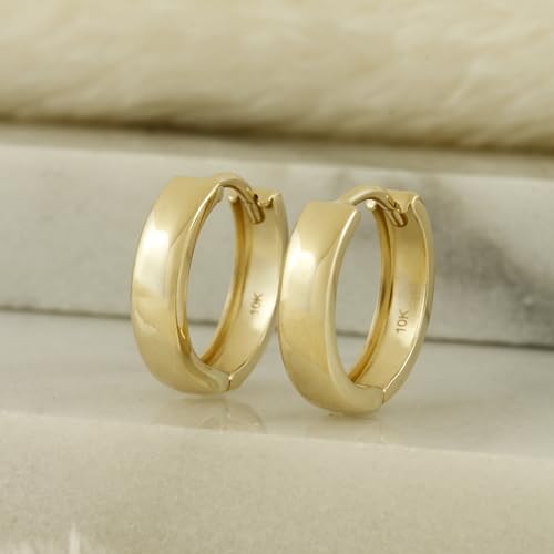 10K Solid Gold Huggie Hoop Earrings, Minimalist Real Gold Hoop Earrings, Simple Everyday Huggie Hoops - Serena Sparkles (10mm Hoops)