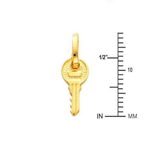 The World Jewelry Center 14k REAL Yellow Gold Key Pendant with 0.9mm Cable Chain Necklace - 22"