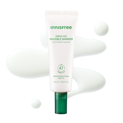 innisfree Daily UV Invisible Barrier Sunscreen Serum Broad Spectrum SPF 47 with Green Tea | Lightweight and Hydrating Korean Sunscreen for Face | Suitable for Sensitive Skin and All Skin Types
