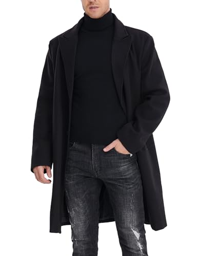 SOMTHRON Men's Casual Trench Coat Mid Long Single Breasted Slim Fit Peacoat Notched Lapel Winter Business Overcoat BL-XL