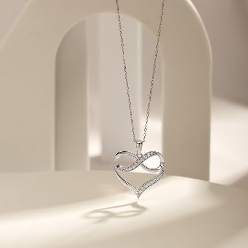 Cali Trove 1/4Ct White Natural Diamond Infinity Necklace for Women in 10K Solid White Gold, Heart Necklace Pendant, Jewelry for Women, Elegant Gift For Her | Women's Jewelry (0.25 Cttw, I-J/I1-I2)