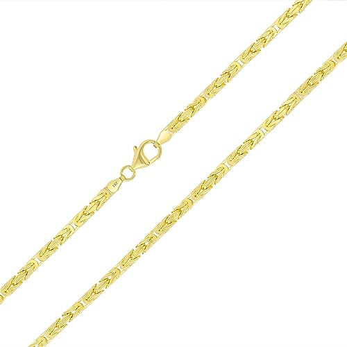 Nuragold 14k Real Yellow Gold Byzantine 3.5mm Solid Chain Mens Necklace - 24"