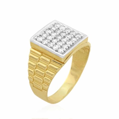 WJD Exclusives 10K Solid Yellow Gold CZ Pave Square Men's Jubilee Ring