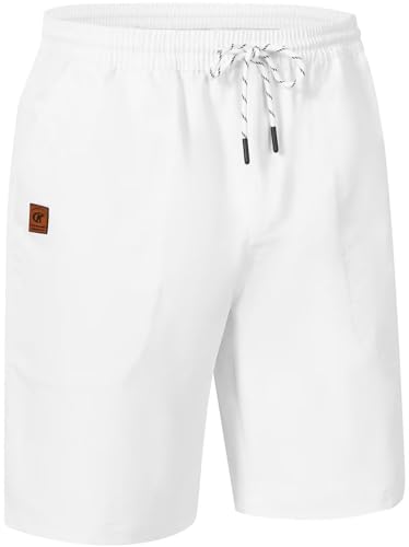 QPNGRP Men's Stretch Waist Casual White Shorts with 5 Pockets Include 1 Zipper Pocket 34