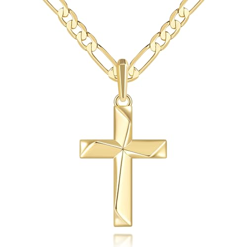 GLOSOLE Cross Necklace 14K Gold Cross Necklace for Men 24in