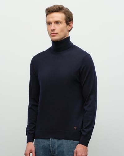 KVSS Men's Pullover 100% Cashmere Turtleneck Long Sleeve Cashmere Knit Sweaters for Mens Comfortable Tee Luxury Choice Ink Blue
