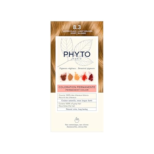 PHYTO Phytocolor Permanent Hair Color, 8.3 Light Golden Blonde, with Botanical Pigments, 100% Grey Hair Coverage, Ammonia-free, PPD-free, Resorcin-free, 0.42 oz.
