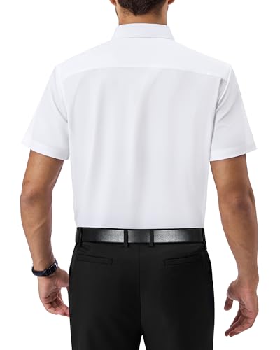 Alimens & Gentle Mens Dress Shirts Short Sleeve Wrinkle Free White Button Down Shirt Summer Wedding Shirts with Pocket