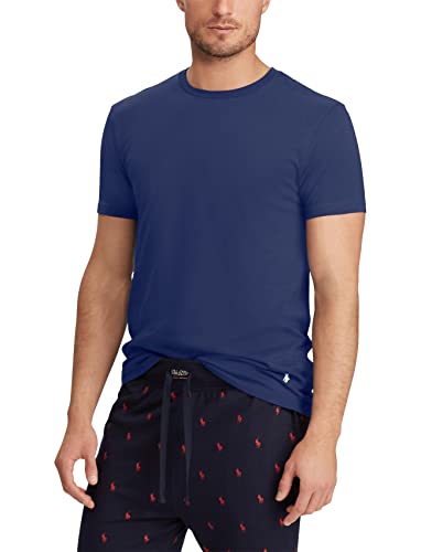 POLO RALPH LAUREN W/Wicking 3-Pack Crew Undershirts for Men Offers Cotton Fabric, Straight Hemline Andover Heather/Bali Blue/Cruise Navy LG One Size