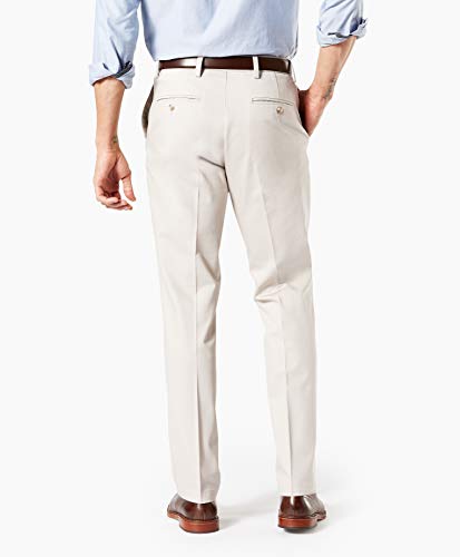 Dockers Men's Straight Fit Signature Lux Cotton Stretch Khaki Pant-Creased, Cloud, 34W x 30L
