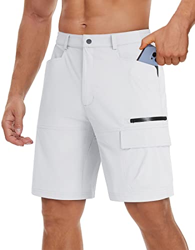 TACVASEN Mens Golf Shorts 10" Cargo Casual Dress Shorts Quick Dry Water Resistant Summer Hiking Travel Business Zipper Pockets White 30