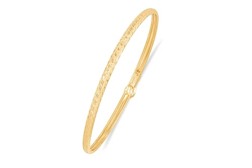 Floreo 10k Yellow Gold 3mm Subtle Stripe Satin Finish Textured Flex Bangle Bracelet 7 Inch