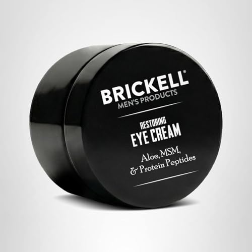 Brickell Men's Restoring Under Eye Cream for Men, Anti Aging Eye Balm To Reduce Puffiness, Wrinkles, Dark Circles, Crows Feet & Eye Bags, Caffeine, Hyaluronic Acid & Protein Peptides, 0.5oz, Unscented