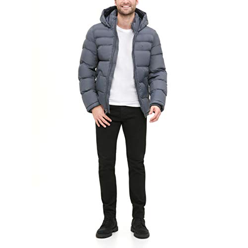 Tommy Hilfiger Men's Classic Hooded Puffer Jacket (Standard and Big & Tall), Charcoal, XX-Large