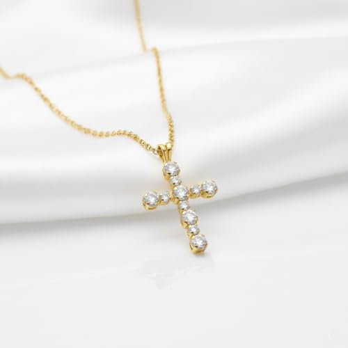 Jewelili 10K Yellow Gold Cross Pendant Necklace for Women