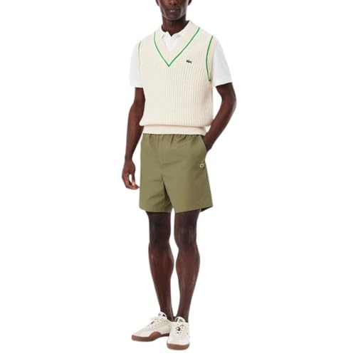 Lacoste Men's Relaxed Fit Poplin Shorts, Khaki, Large
