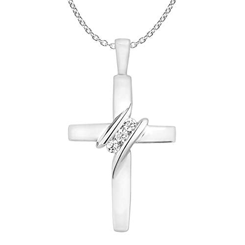 EternalDia 10K Gold Diamond Three-Stone Cross Necklace for Women Men | 18” Chain with Spring Ring Closure | Jewelry Pendant Necklace 0.05cttw, Color I-J, Clarity- I2-I3 | Mothers Day Gift
