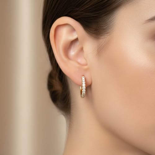 10MM Huggie Hoop Earrings for Women 1/4ctw Lab Grown Diamond 925Y Silver