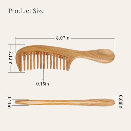 Onedor Handmade 100% Natural Green Sandalwood Hair Combs - Anti-Static Sandalwood Scent Natural Hair Detangler Wooden Comb (Wide Tooth),1 Count (Pack of 1)