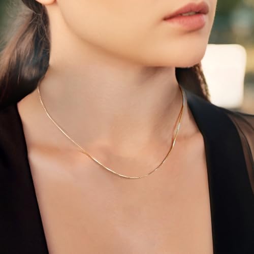 Everyday Elegance Solid 10K Yellow Gold Necklace for Women, 16 Inch