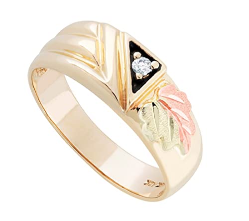 Men's 10k Yellow Gold .05 Ct Diamond 12k Rose and Green Black Hills Gold Wedding Ring Size 10.5