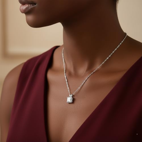 Jewelili 10K White Gold Cubic Zirconia Pendant Necklace for Women