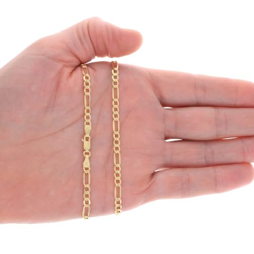 Nuragold 14k Real Yellow Gold Figaro Link 4.5mm Chain Necklace (16"-30") - 18"