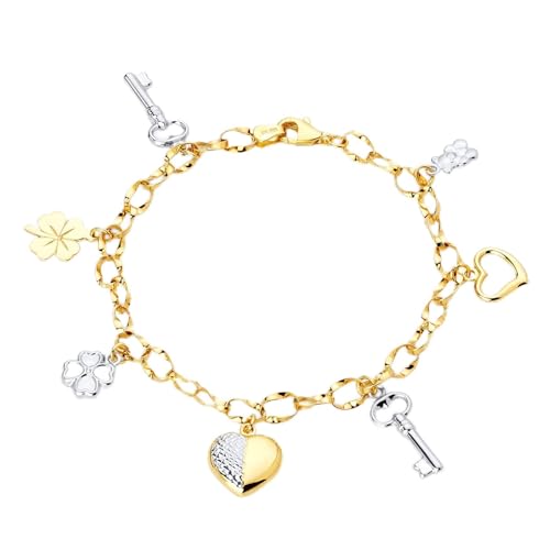 The World Jewelry Center 14k Two Tone Gold Bracelet with Lobster Claw Clasp - 7.5"