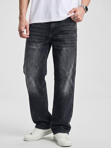 JMIERR Mens Denim Baggy Jeans Relaxed Fit Work Pants for Men Outdoor Casual Quiet Luxury Pants, L, Black