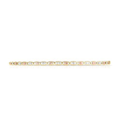 Floreo 14k Tri-Color Gold 3mm Solid Diamond Cut Valentino Chain Necklace 16 Inch