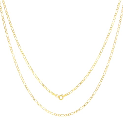 Nuragold 10K Real Yellow Gold Figaro Solid Link Chain Necklace Men & Women - 24",2.25mm