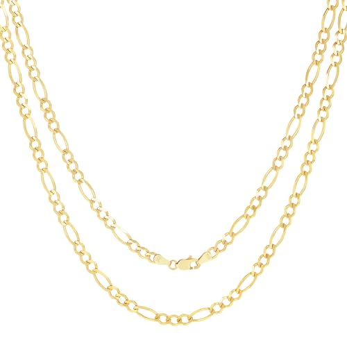 Nuragold 10k Real Yellow Gold Figaro Link 4.5mm Chain Necklace (16"-30") - 22"